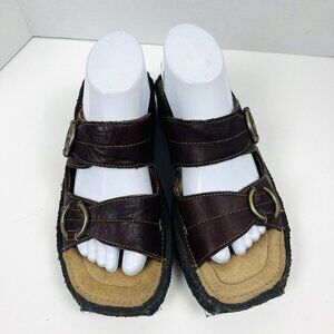 VTG Frye Leather Aztec Slides Sandals Women's Sz 8.5 Rare Chunky Double Buckle